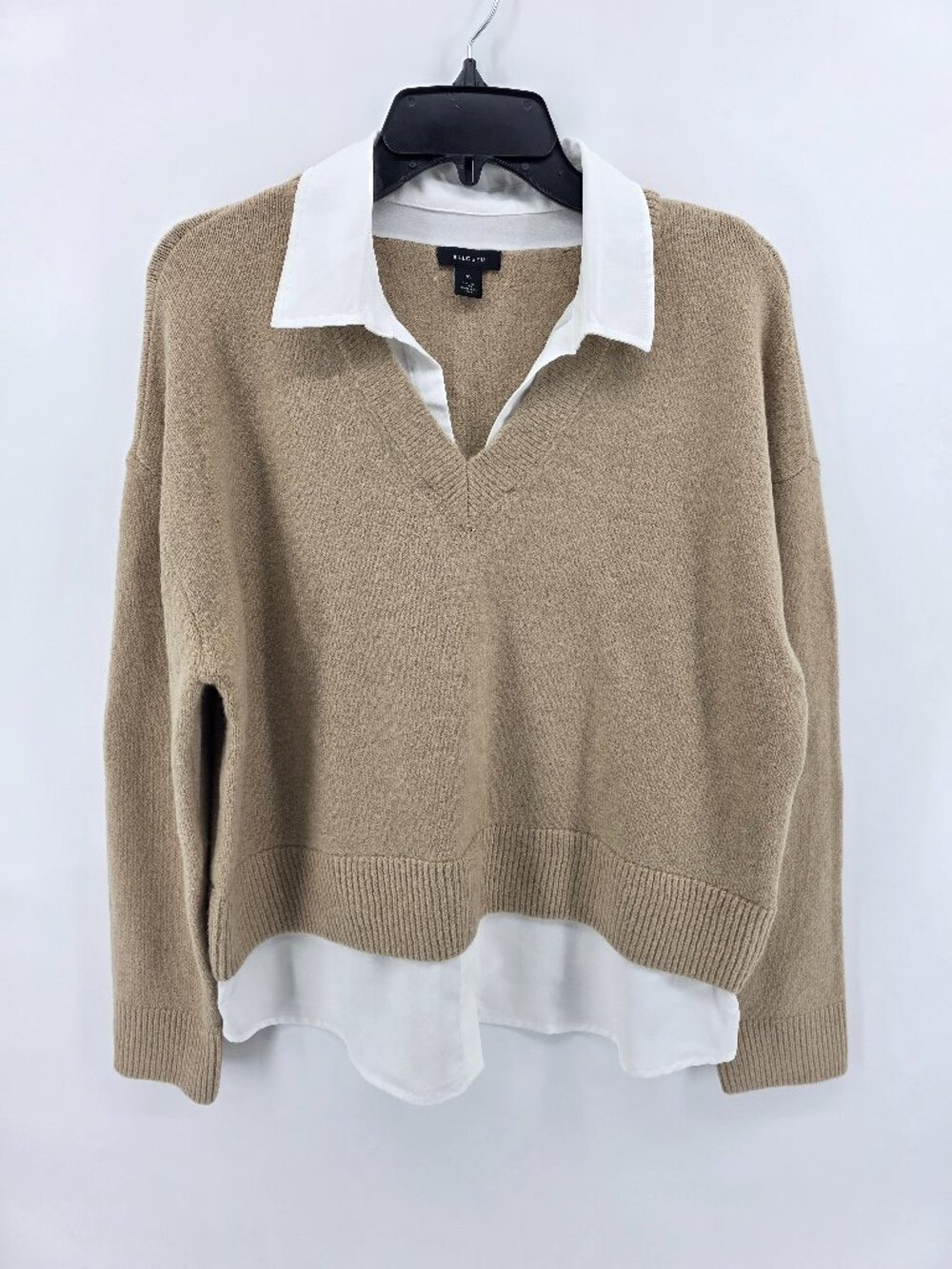 Halogen Nordstrom Layered Look Collared Sweater Size M Tan/White